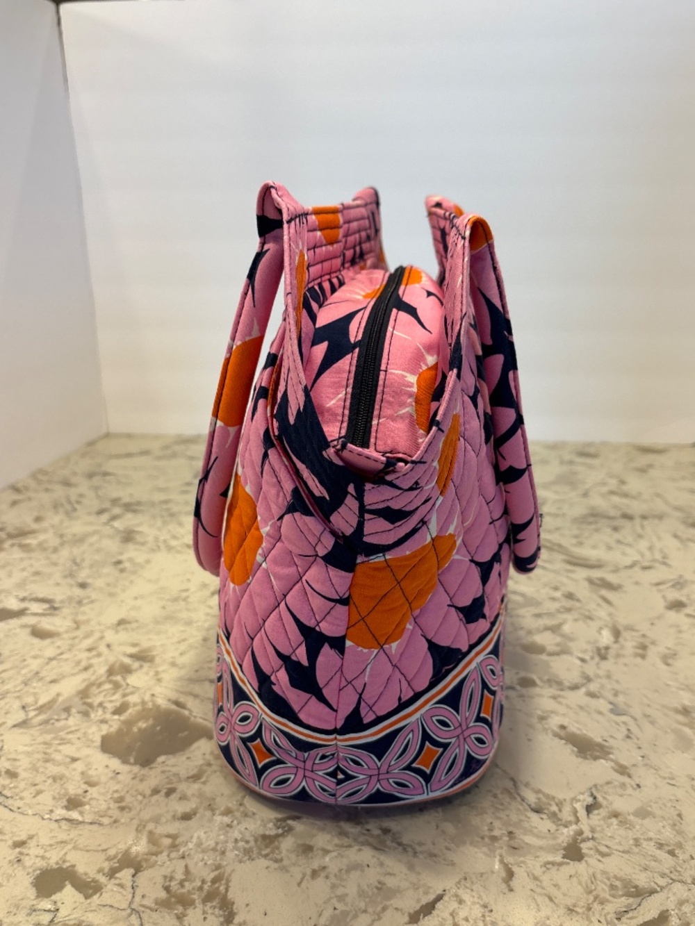 Vera Bradley Angie Loves Me Pink Navy Orange Floral Tote Bag NWT - Picture 2 of 7